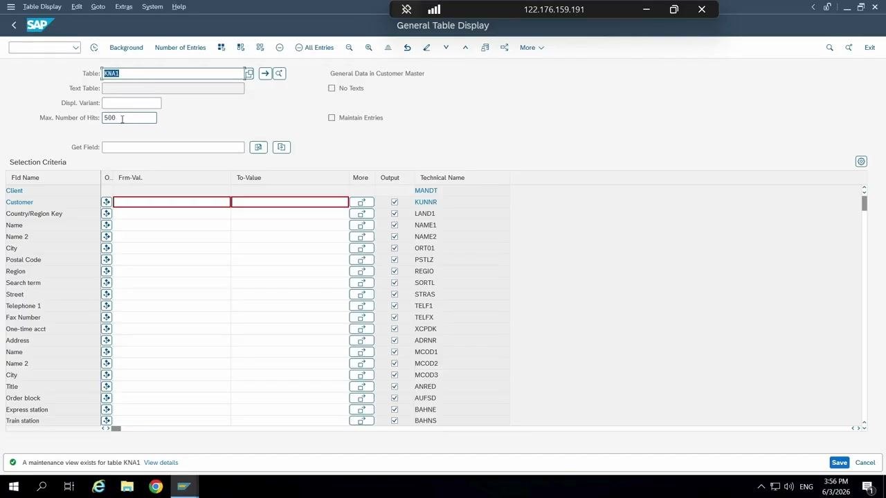 Max. Number of Hits field set to 500, with other selection criteria visible.