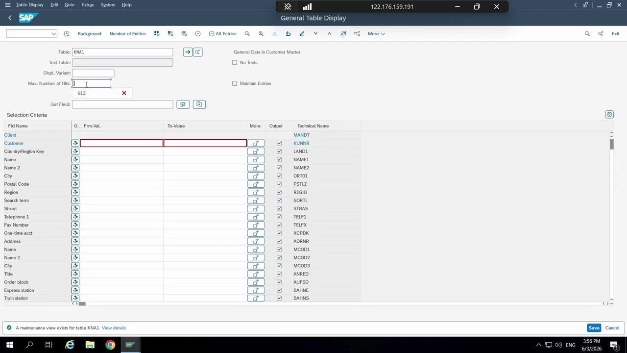 Max. Number of Hits field being cleared to display all entries.