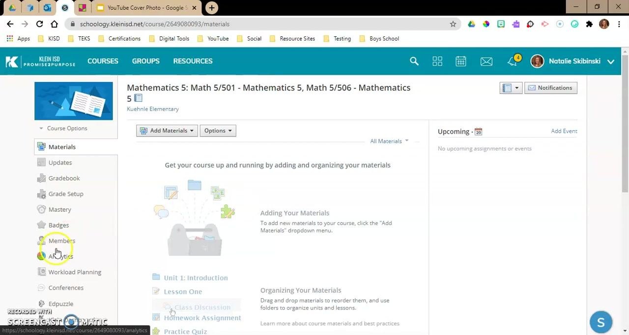 Schoology course page for linked sections with the Members tab highlighted in the sidebar, confirming access to section-specific enrollments