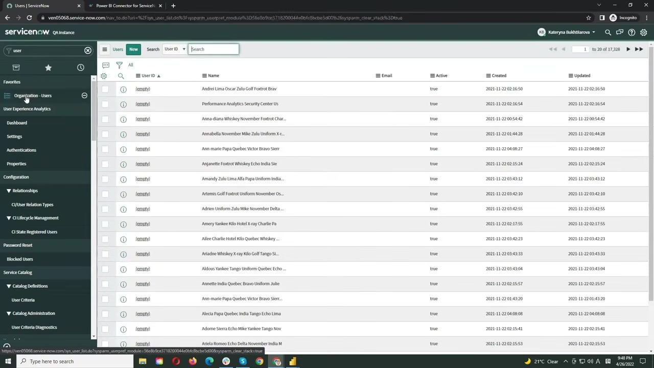 ServiceNow Store page for the Power BI Connector showing compatibility, pricing, and summary details
