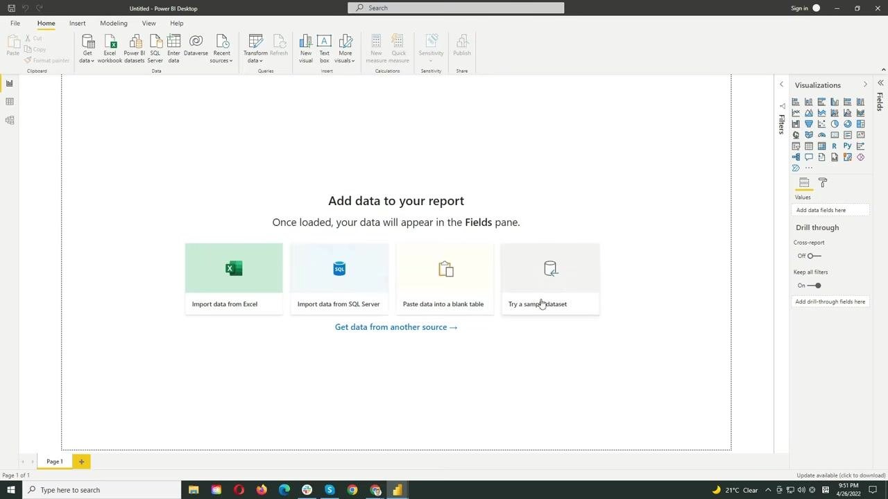 Power BI Desktop interface showing available tables for import after connecting to the ServiceNow OData feed