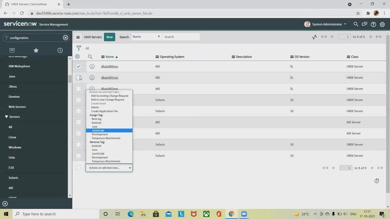 Choose a Change Request dialog with a field to enter or search for a change request number