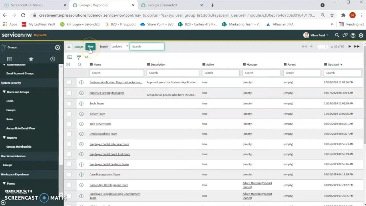 Cursor placed in the Filter navigator search box on the ServiceNow dashboard