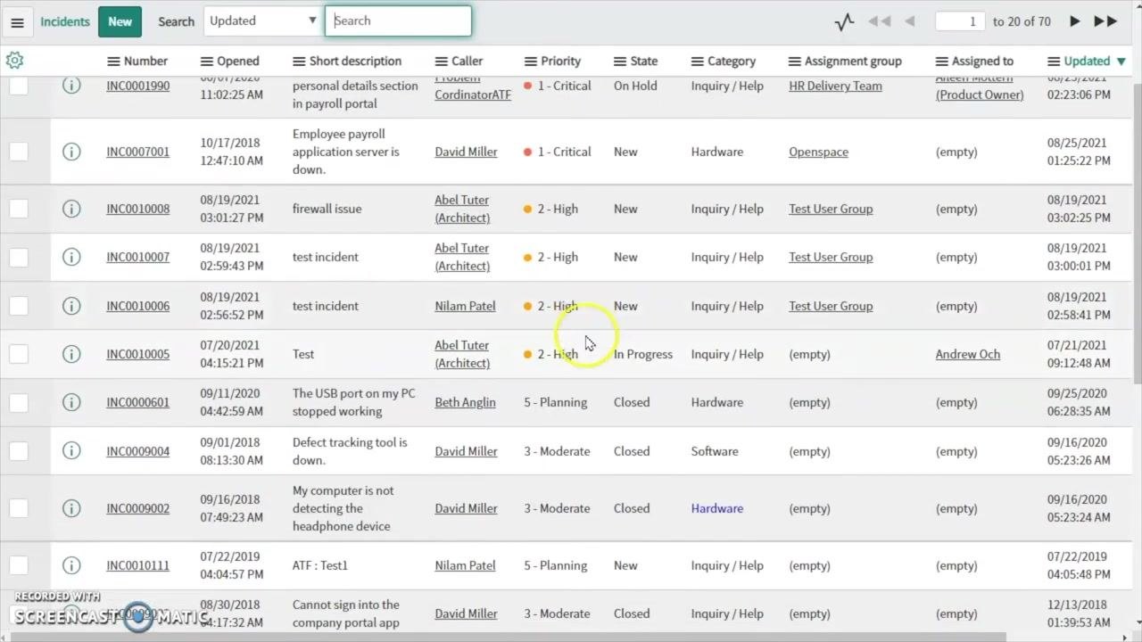 ServiceNow notification configuration showing the email template, subject, and message fields