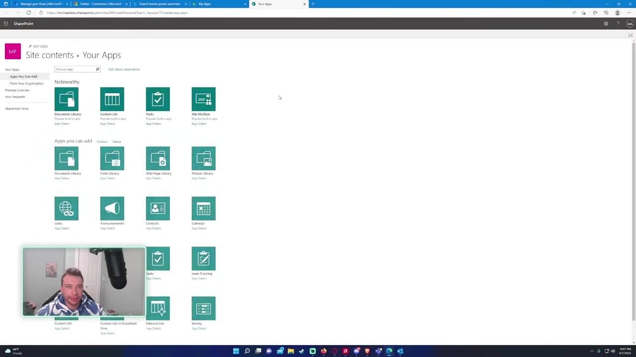 SharePoint main page showing the site title, left navigation menu, and news, activity, and documents sections.