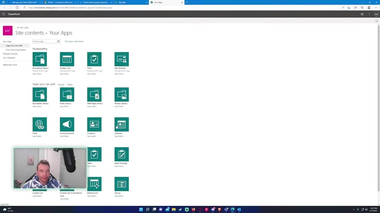 Cursor hovering over the New button at the top of the SharePoint site.