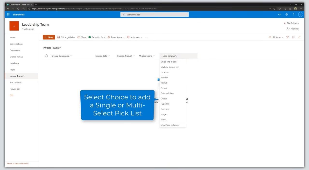 The "Create a column" panel is open for "Vendor Name". "Require that this column contains information" is toggled on, and "Add to all content types" is toggled off. The "Save" button is highlighted.
