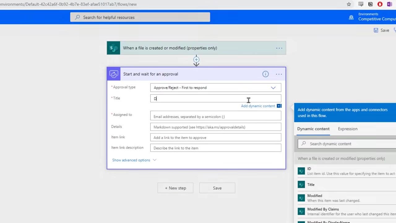 Approval type drop-down open with options visible and the cursor hovering over Approve/Reject - First to respond