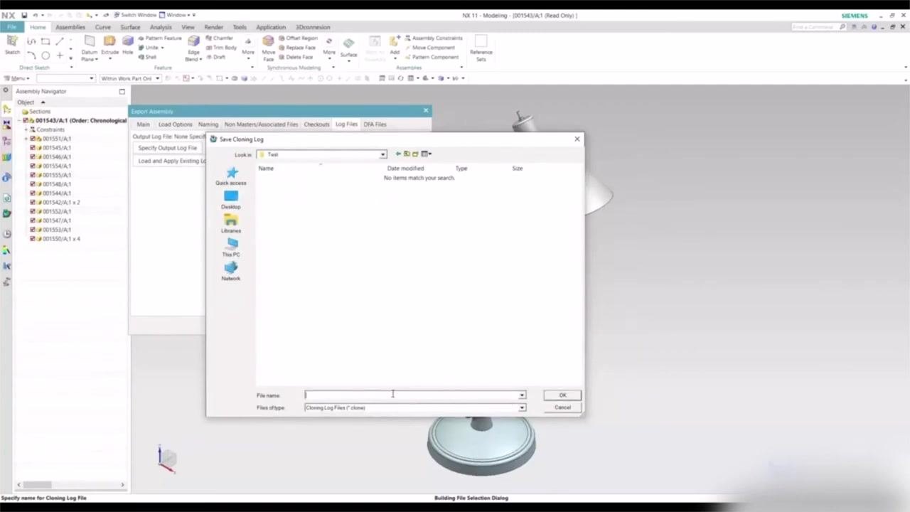 Save Cloning Log dialog open, "Test" folder selected, ready to enter log file name