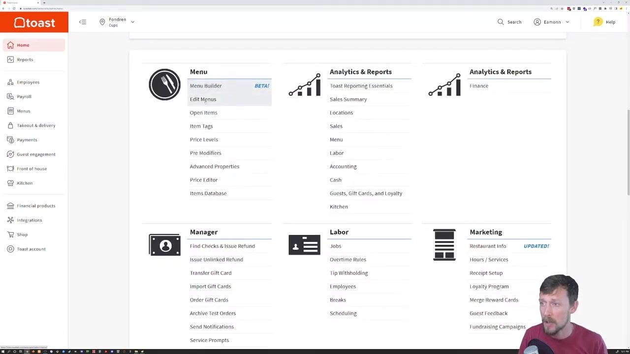 Menus section highlighted in the sidebar, with "Edit Menus" selected under the Menu category.