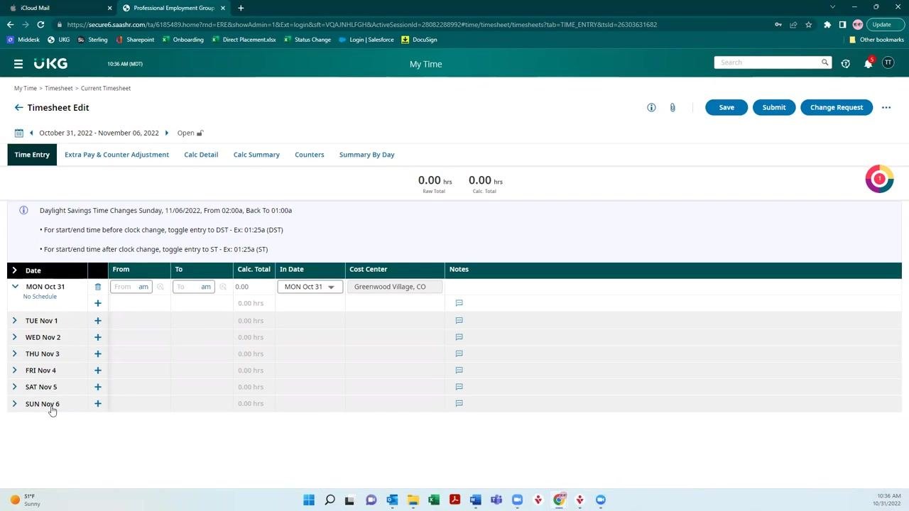 Timesheet with the week view and submission options