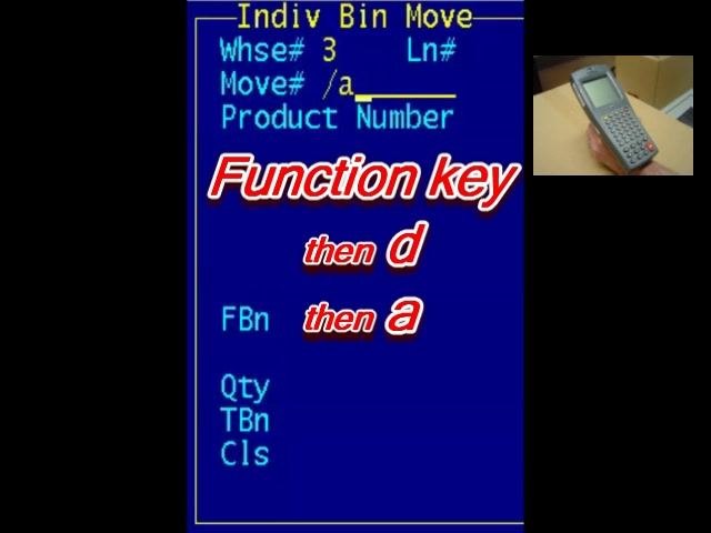 RF scanner screen with bin location 041145 highlighted and product details visible