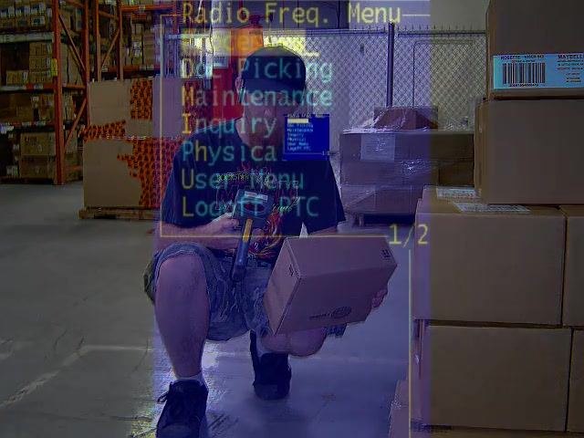 RF scanner Stock Rec Entry screen showing PO number 326237 with fields for Product Number, Qty Rec'd, Bin, and OK To Upd?