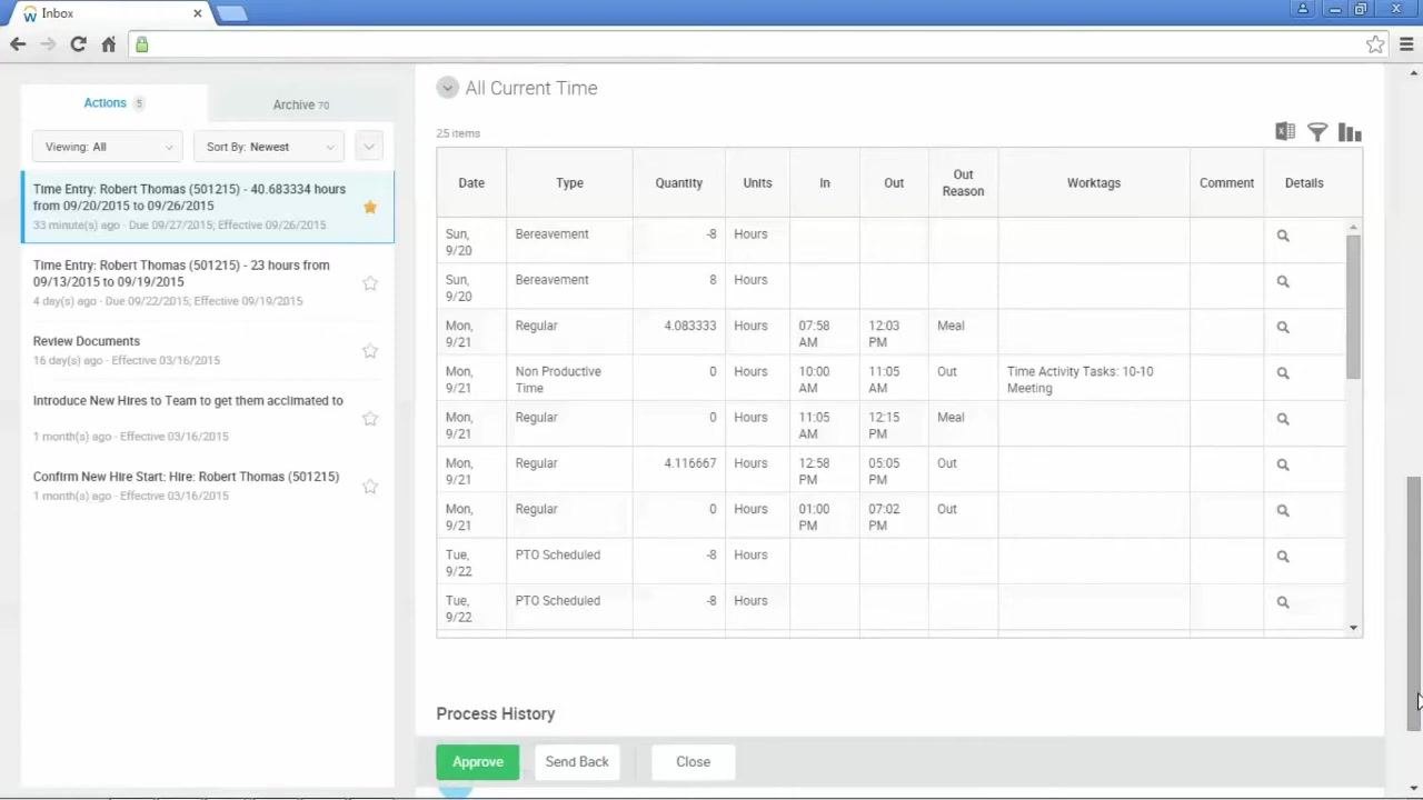 All Current Time section showing a detailed breakdown of weekly time entries