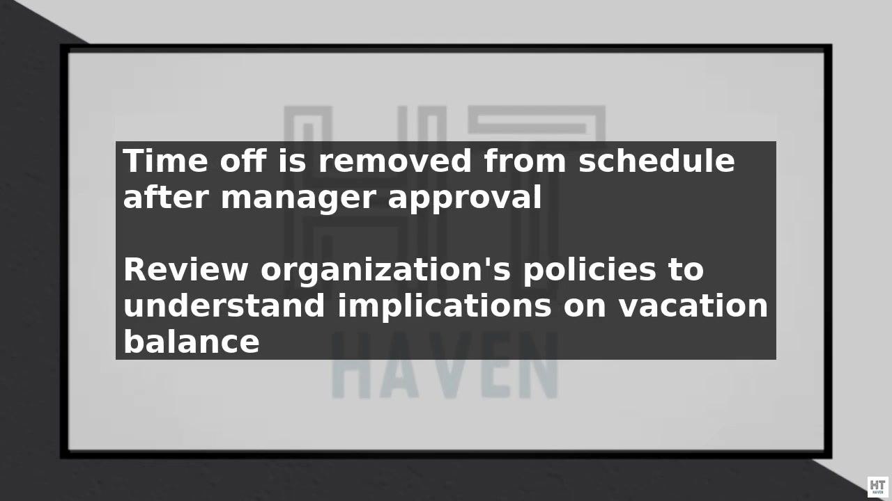 Screen displaying: "Time off is removed from the schedule after manager approval. Review your organization's policies to understand the impact on your vacation balance."