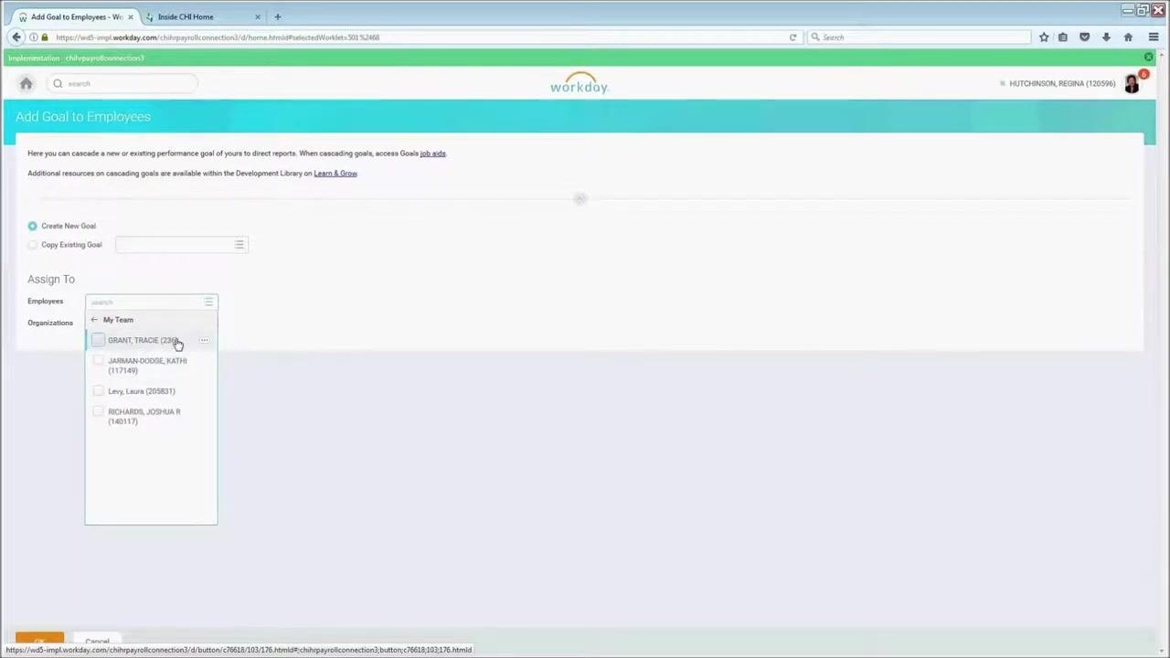 Assign To Employees dropdown open, displaying team members with selection checkboxes