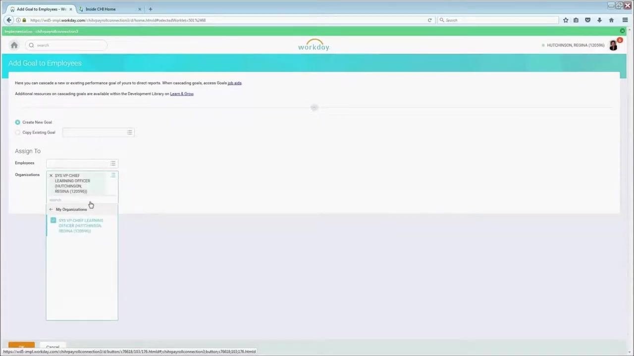 Organizations dropdown open with My Organization selected