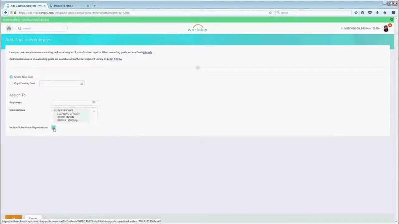 Include Subordinate Organizations checkbox highlighted under the Organizations selection