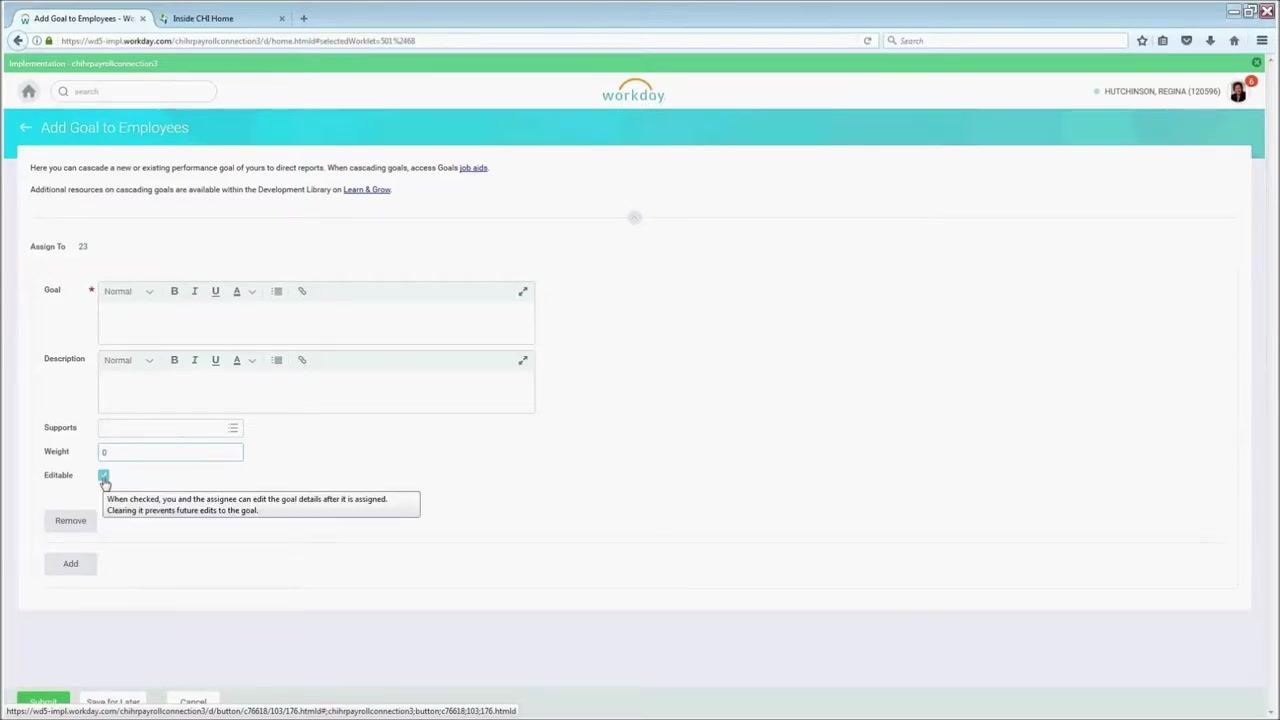 Tooltip explaining the function of the Editable checkbox