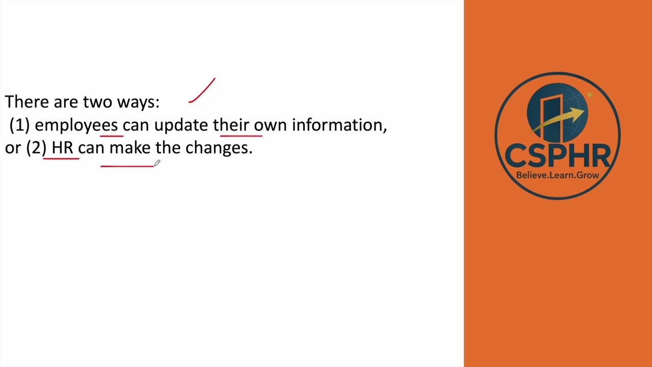 Title slide showing "How to Change Personal information of Employee in Workday!" with CSPHR logo