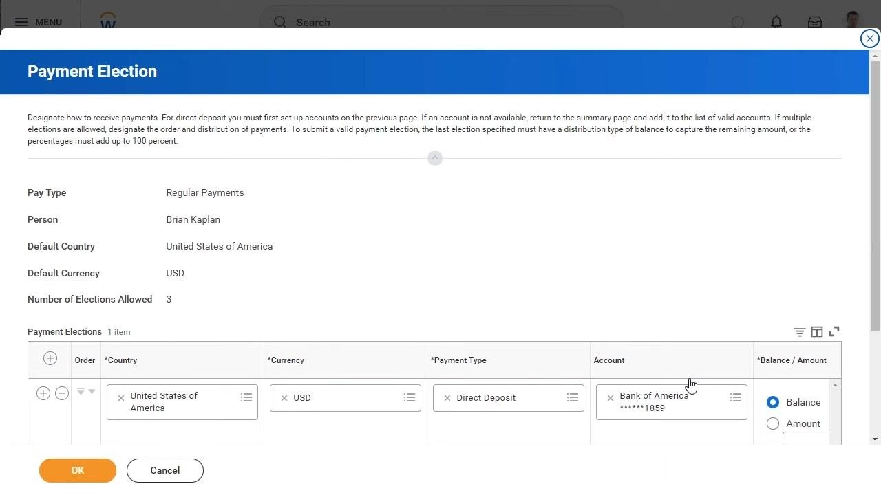 Add Account window with all fields completed and the OK button highlighted, ready to save the new bank account.