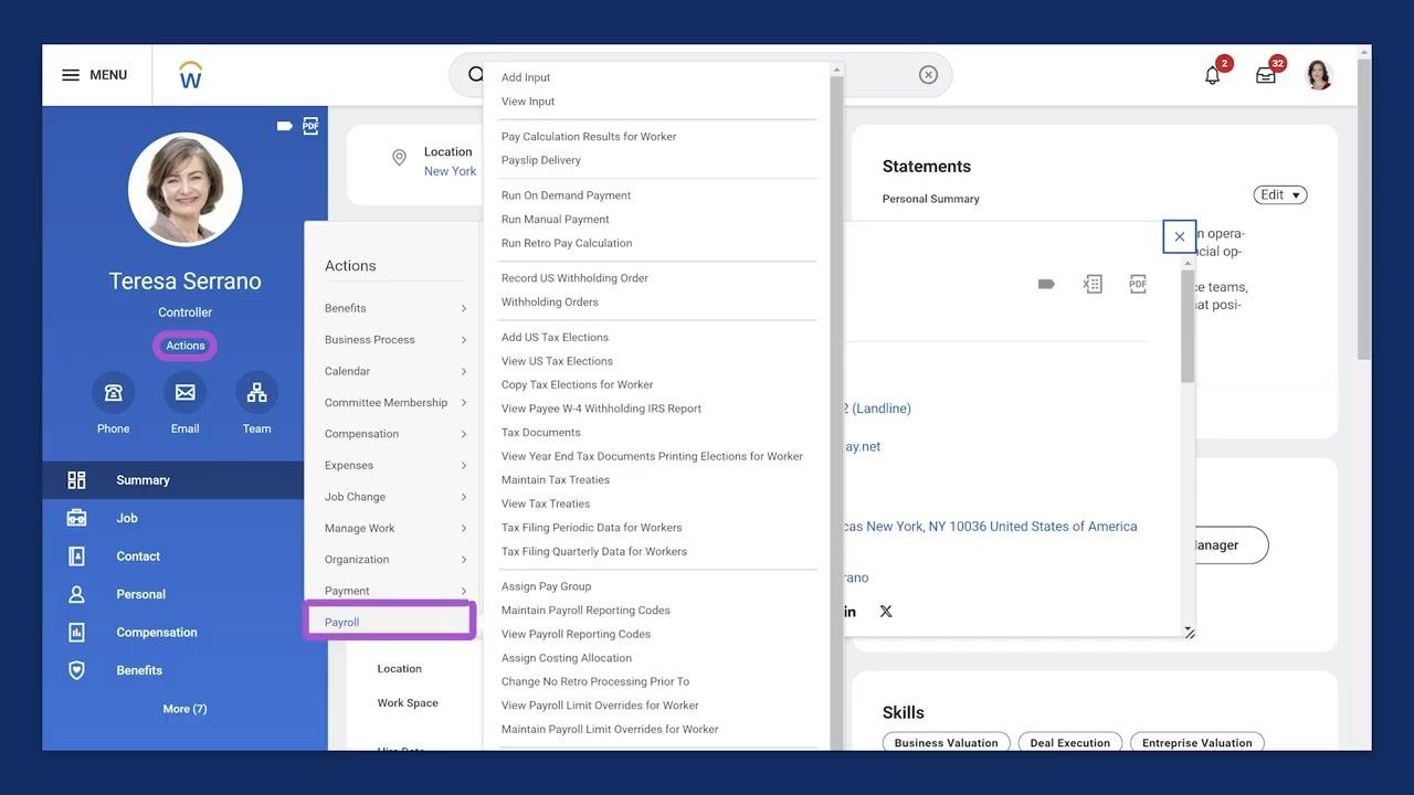 A screen titled "Workday Reports" showing three bullets: "View Workers with Missing US Tax Elections," "Copy Tax Elections for Workers," and "Workers by Employee / Contingent Worker Type."