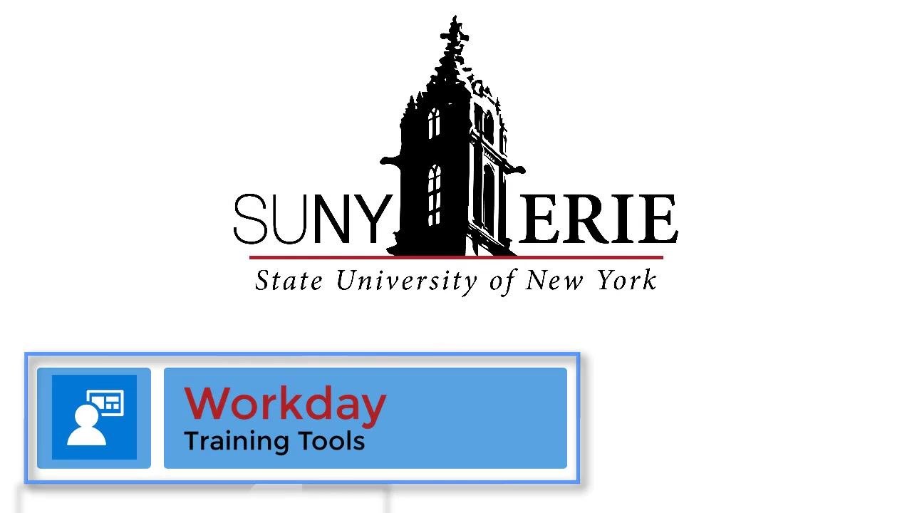 SUNY Erie logo and Workday Training Tools welcome screen