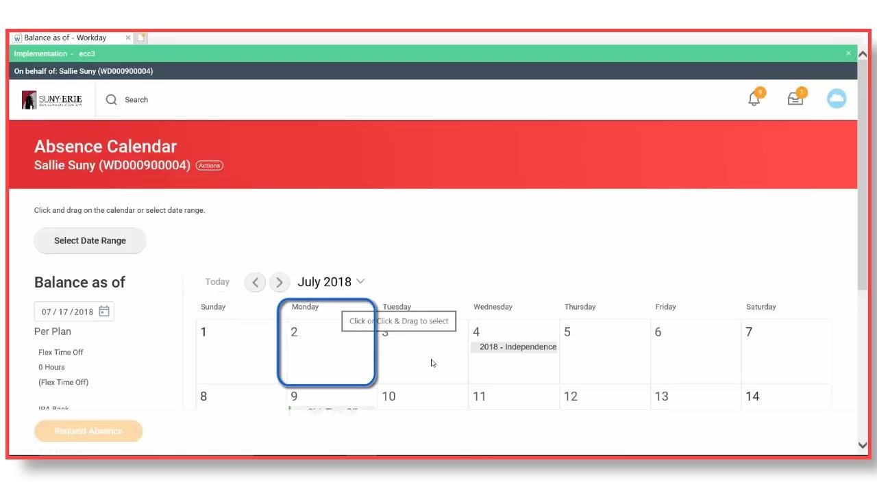 Absence calendar showing July 2nd now empty after cancellation