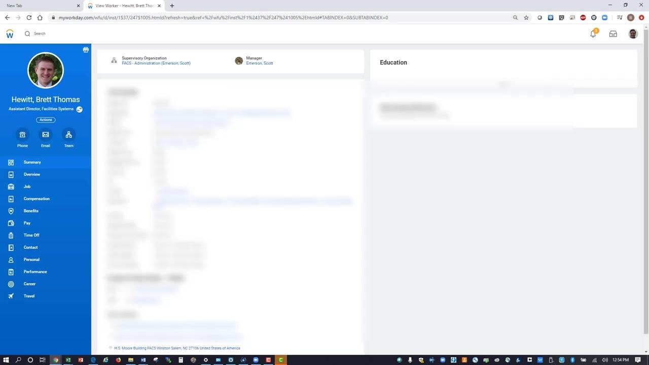 The Workday profile page with the updated profile picture visible in the left sidebar next to the user's name and title.