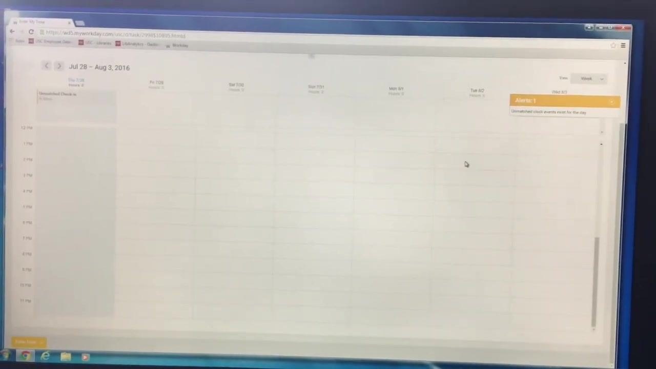 Workday calendar view with the Submit button visible in the bottom left corner.