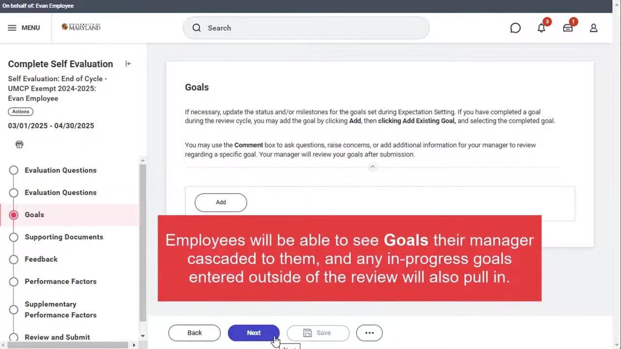 Self-evaluation screen with the Next button highlighted at the bottom of the required question page