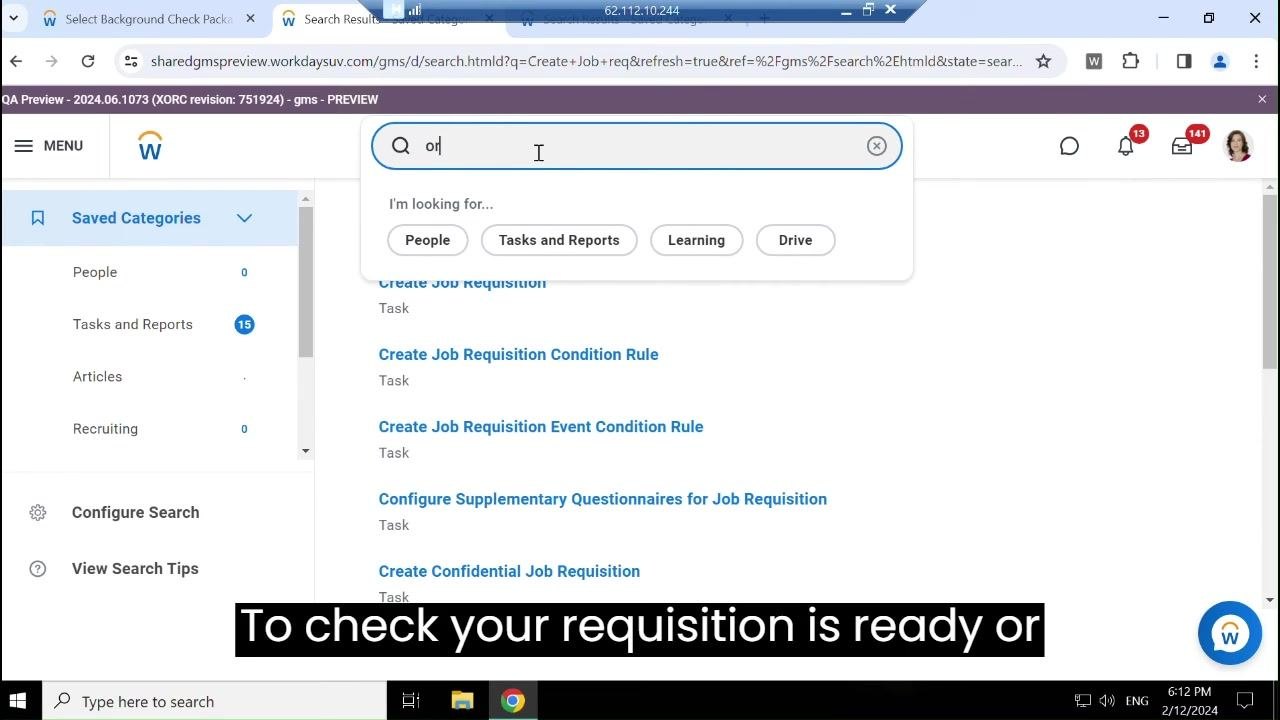 Workday search bar with "org:2024 training" entered