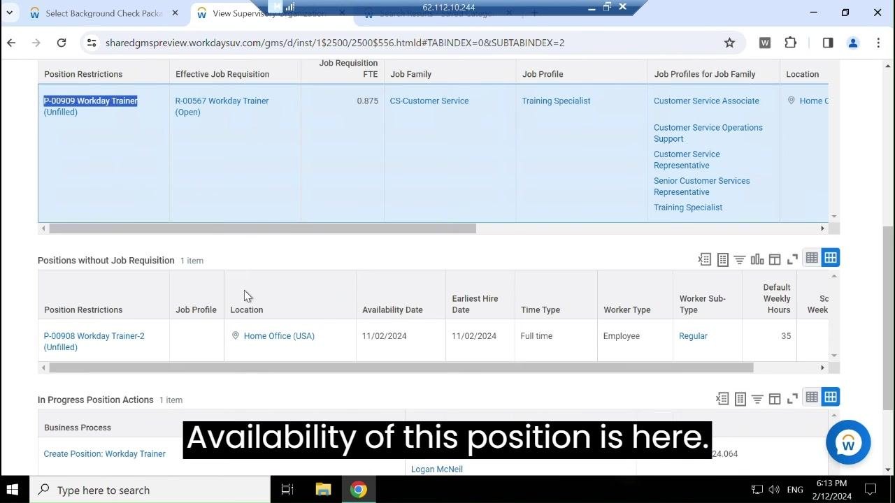Staffing tab showing both the open job requisition and positions without a job requisition, including all relevant details