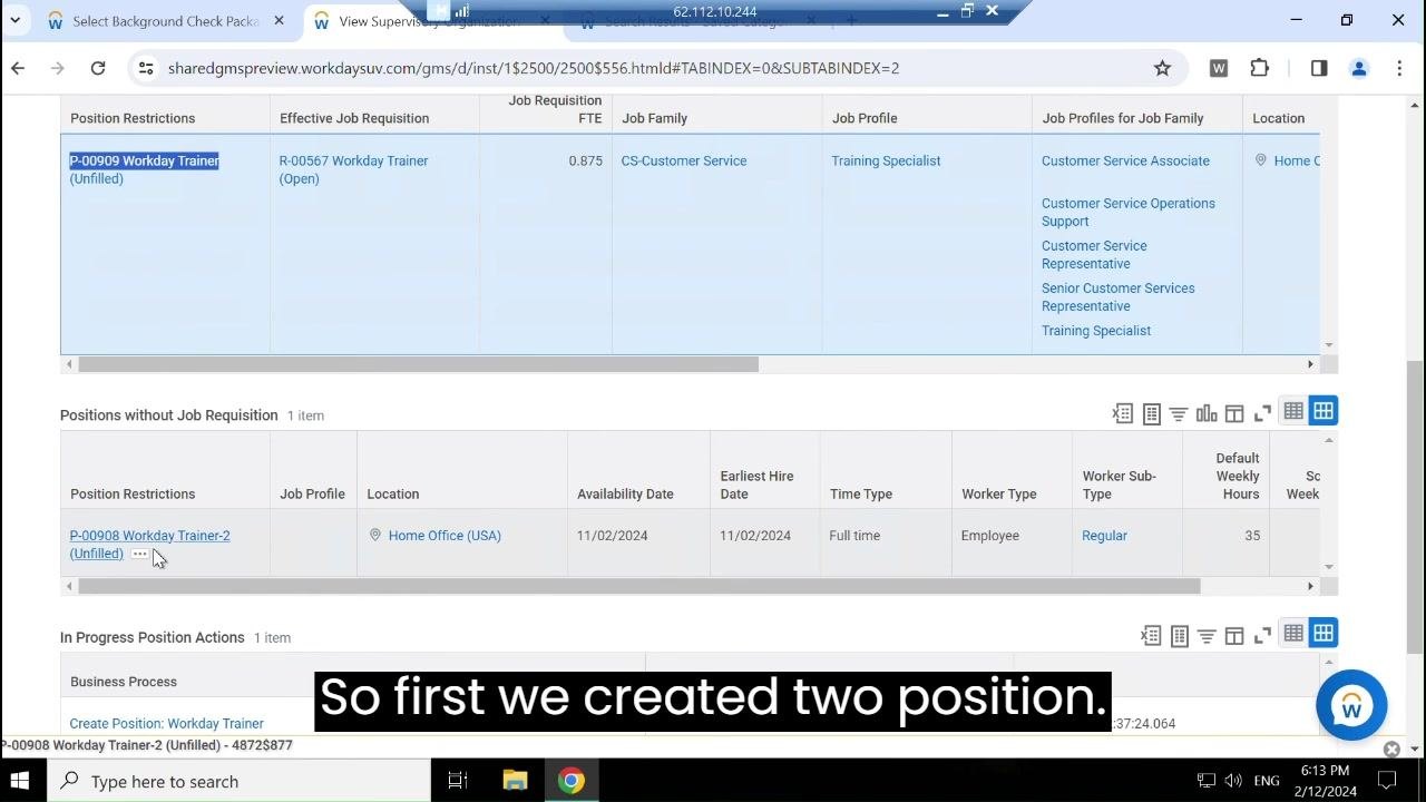 Staffing tab with both open and unfilled positions, illustrating the process of creating and converting positions