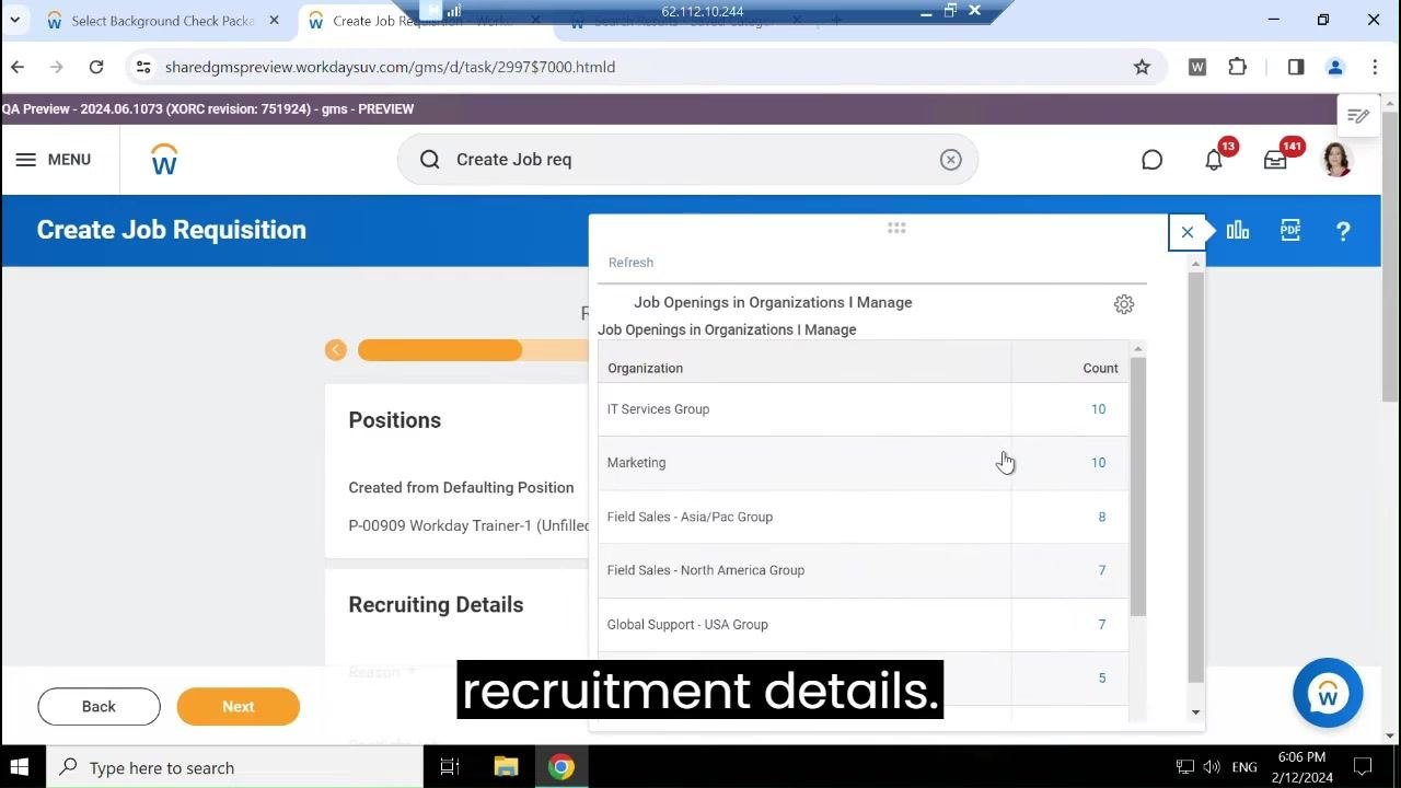 Recruiting Information page showing the Positions and Recruiting Details sections