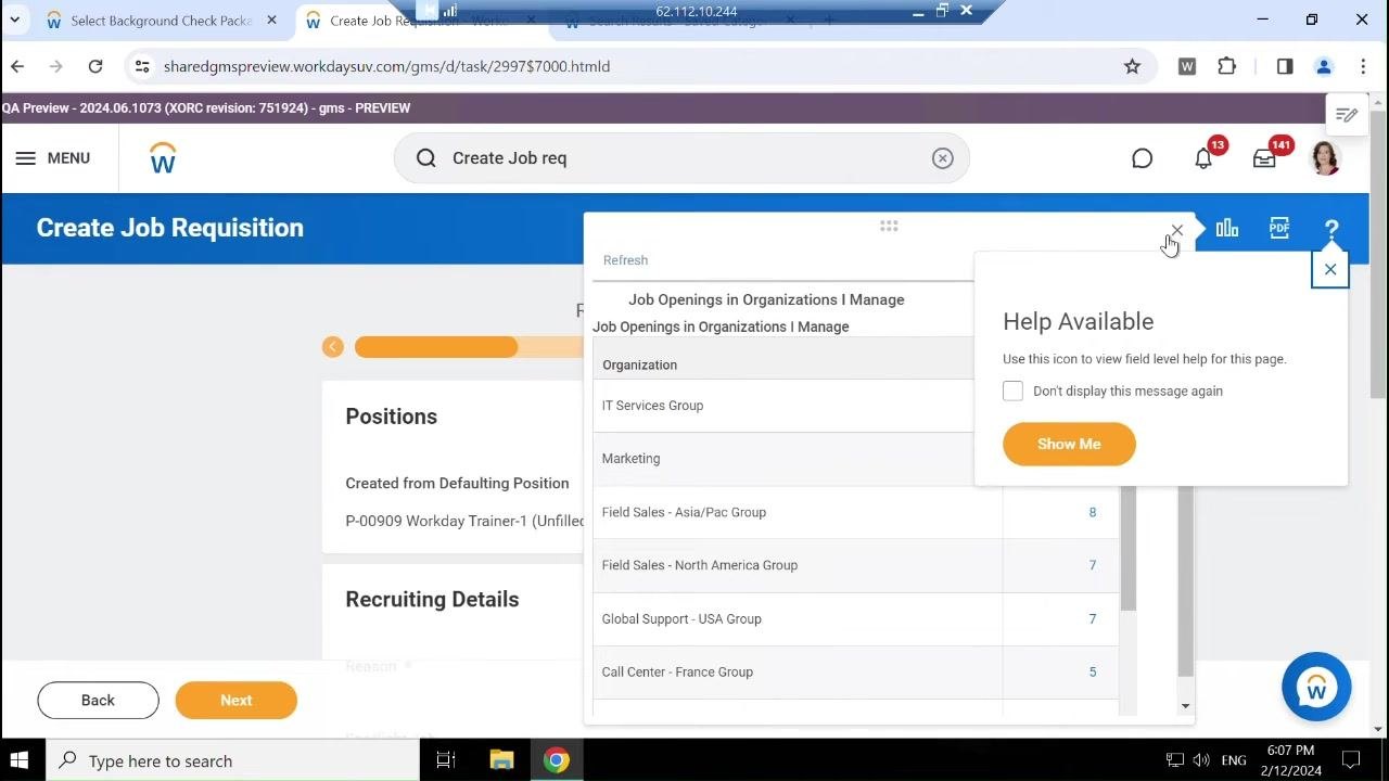 Help Available dialog with an option to stop future messages and a Show Me button