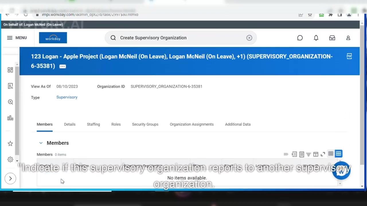 Workday form for creating a supervisory organization with the manager selection field visible