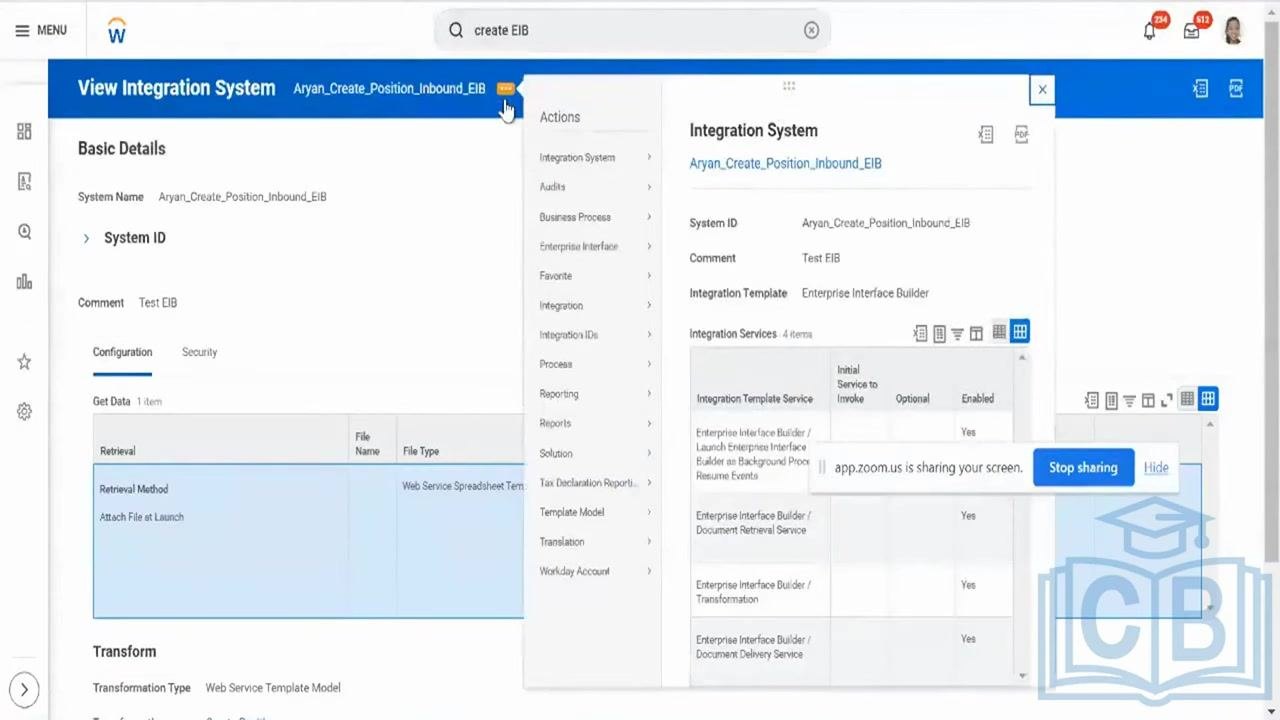 View Integration System screen with the Security tab selected, showing Integration System Security Segments and assigned groups.