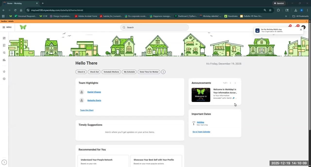 Time dashboard with the cursor positioned on the Time Off Balance option, showing all available choices
