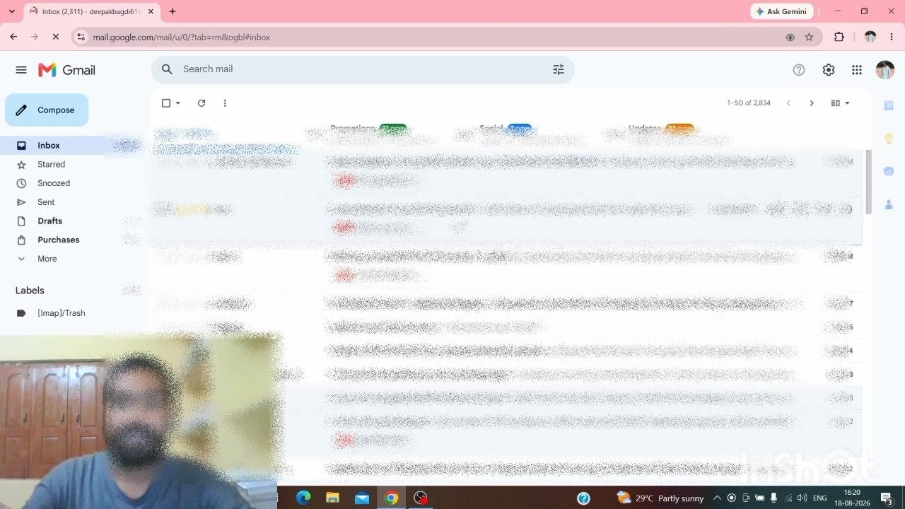 Gmail inbox open in Chrome, with the PwC offer email visible in the message list.
