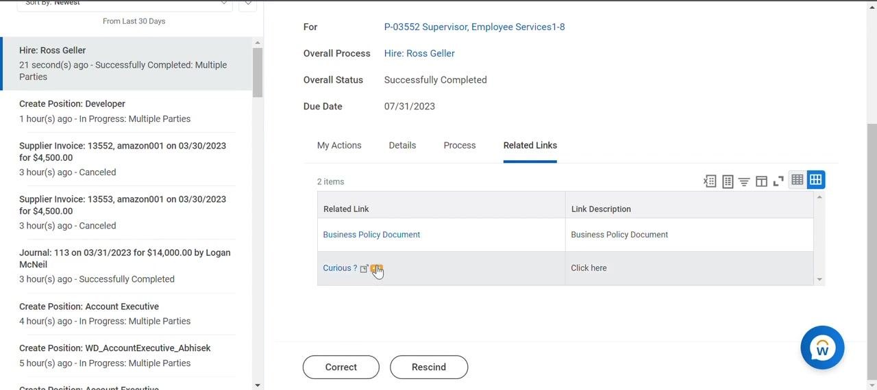 Related Links tab with Business Policy Document and Curious? links