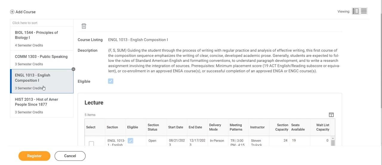Profile view with the Academics section highlighted in the left navigation menu