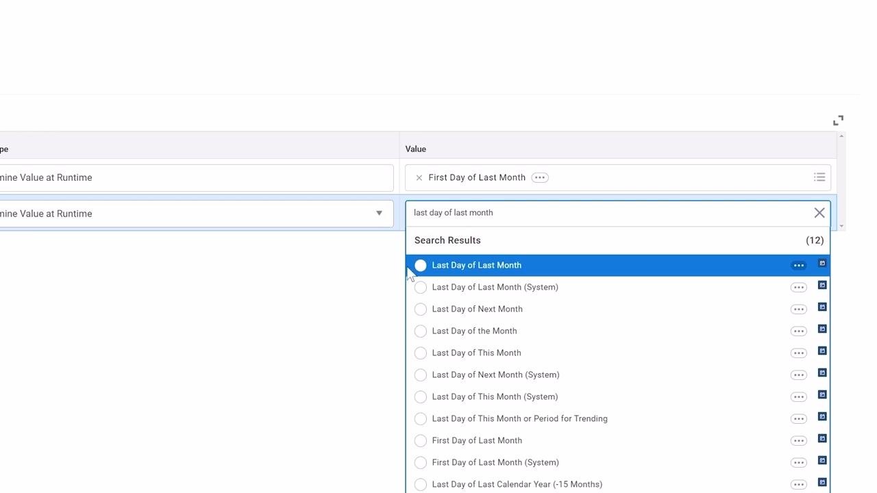Selecting Last Day of Last Month as the End Date value
