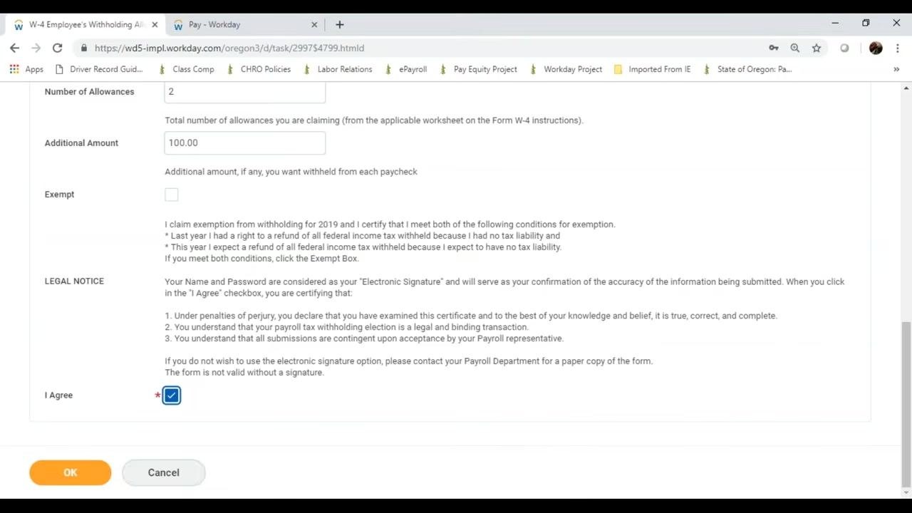 Submission confirmation screen for the federal tax election in Workday