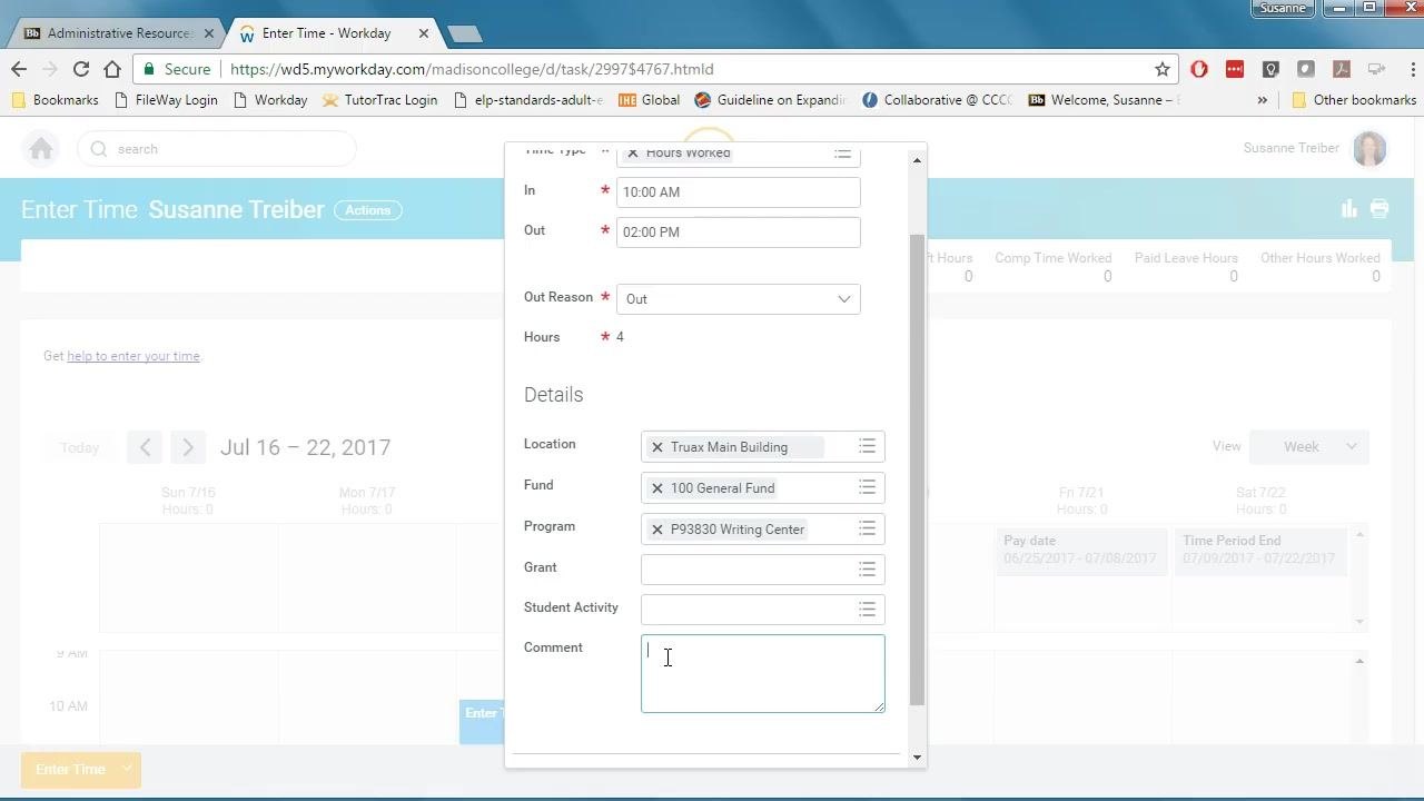 Comment box highlighted and ready for input, with all other fields already completed.