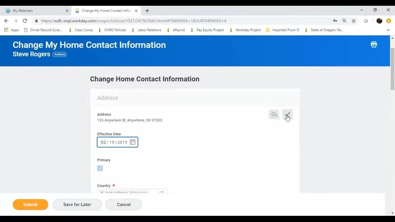 Effective Date field shown for the address change