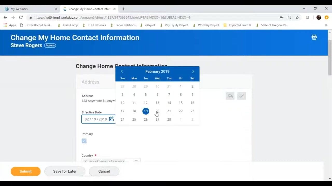 Calendar date picker open for selecting the effective date