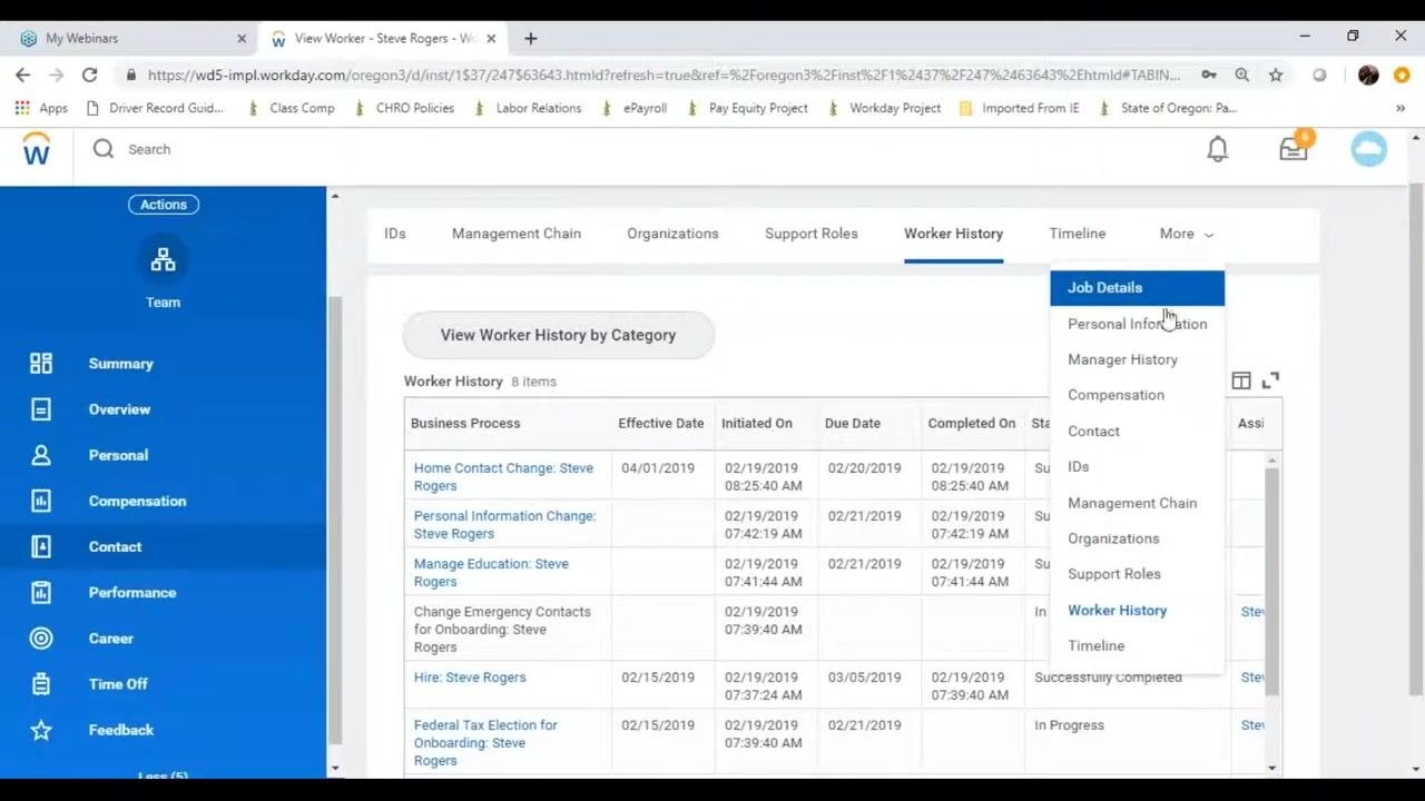 Timeline tab with the View All dropdown open, showing filter options