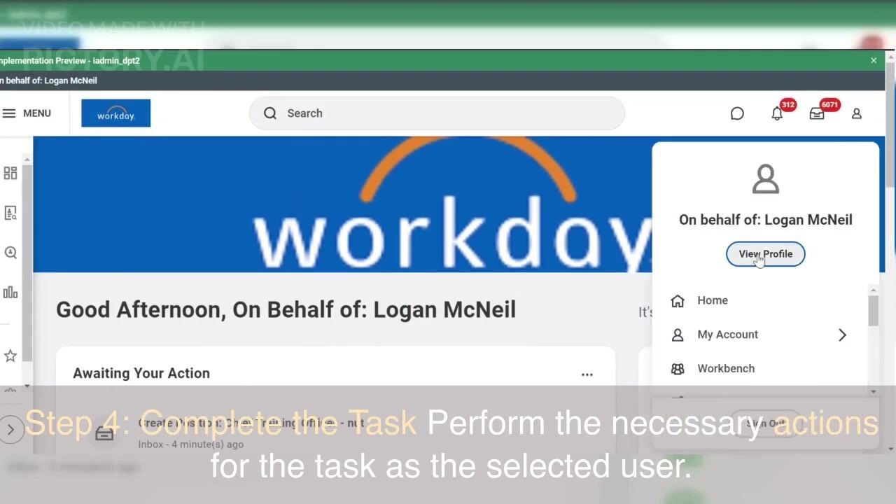 Start Proxy window with the "Act As" field, showing user selection for proxy access