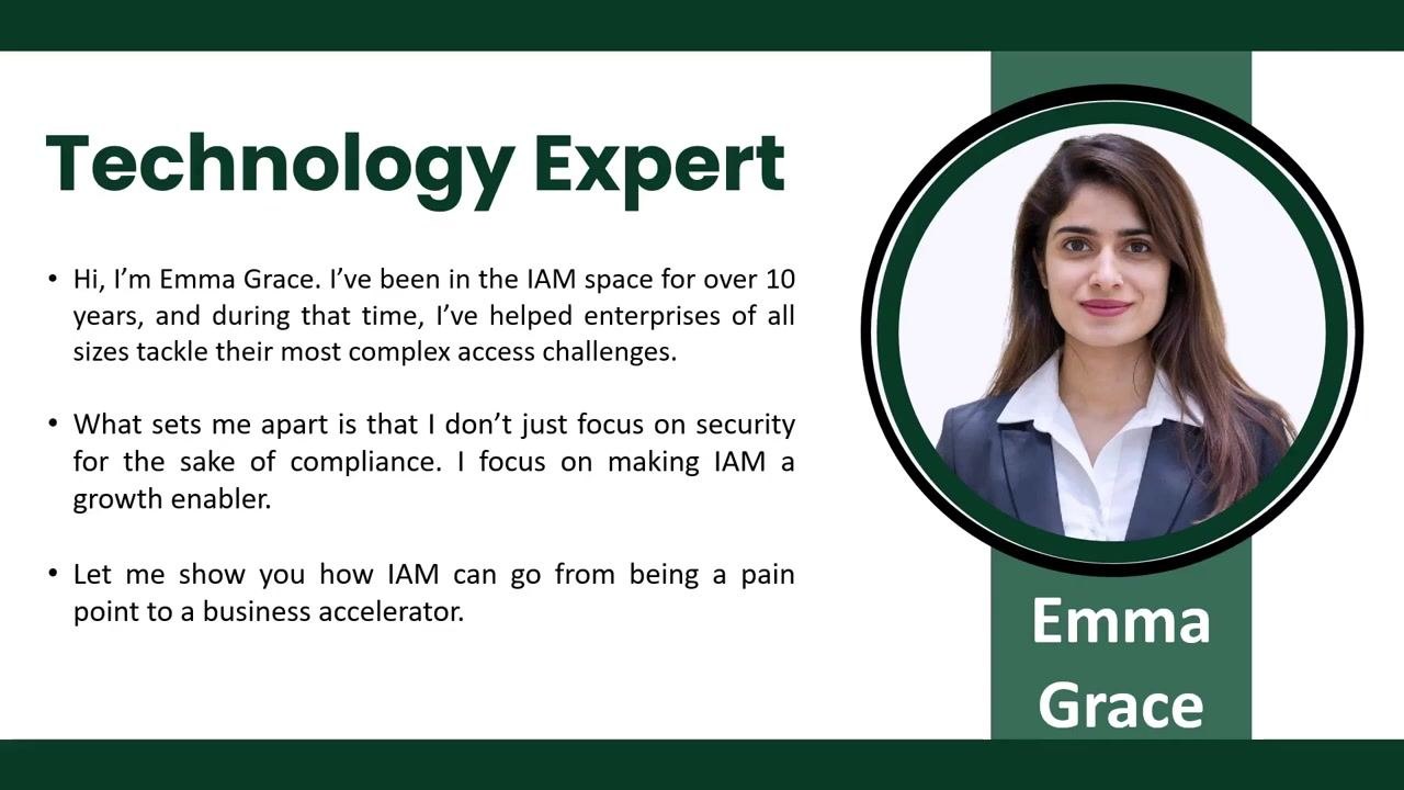 Introduction slide showing credentials and expertise related to Workday access management